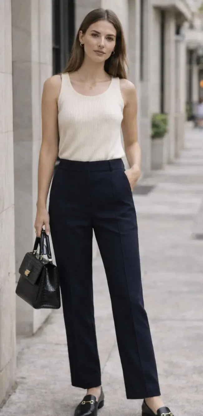 Tory Burch Navy Wool Blend Straight Leg Trousers Career Pants Size 6